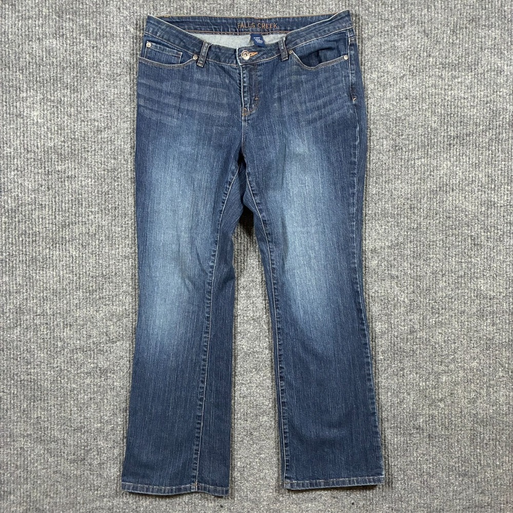 Falls Creek Womens Straight Jeans Size 12 Short Blue Denim Stretch Low Rise